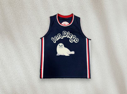 Custom imprinted Basketball Jersey for San Diego, CA with a local business logo