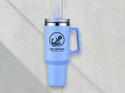 Custom imprinted 40 Oz. Vacuum Insulated Travel Mug for San Diego, CA with a local business logo