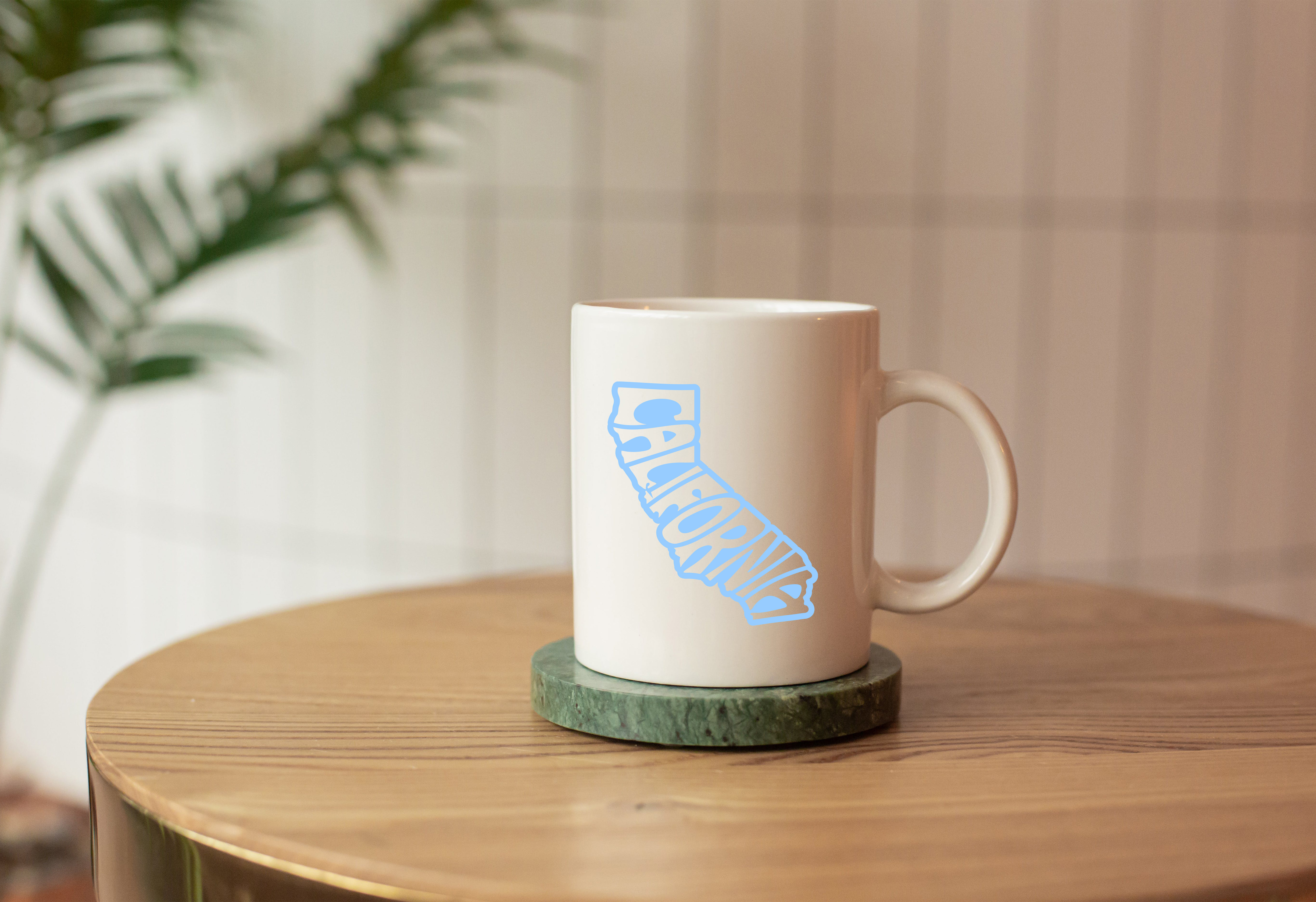 Custom printed mug on table